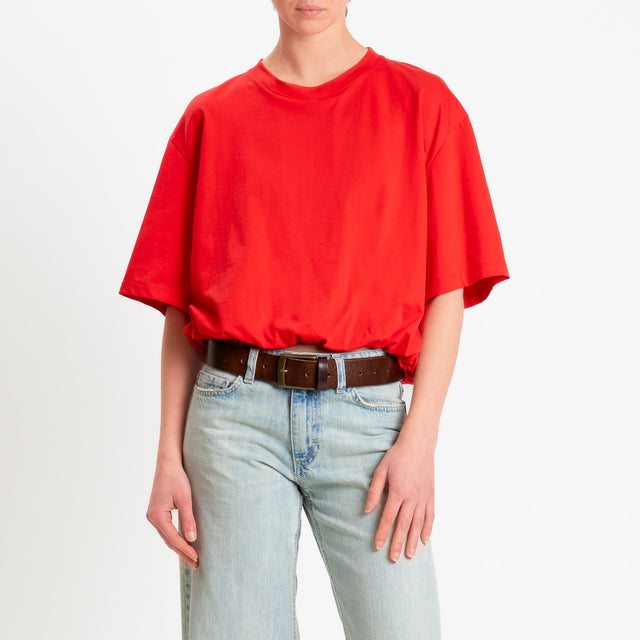 Tensione in-T-shirt girocollo elastico in vita - rosso