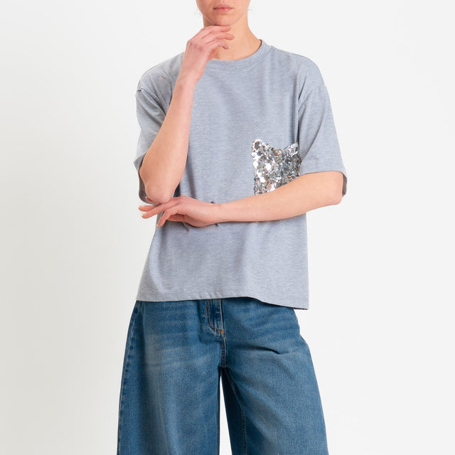 Tensione in-T-shirt tasca paillettes - grigio/argento