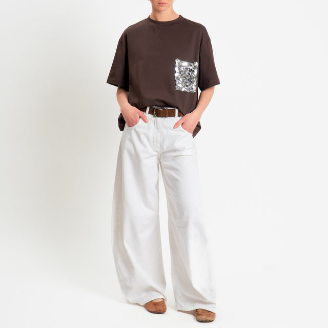Tensione in-T-shirt tasca paillettes - moro/argento