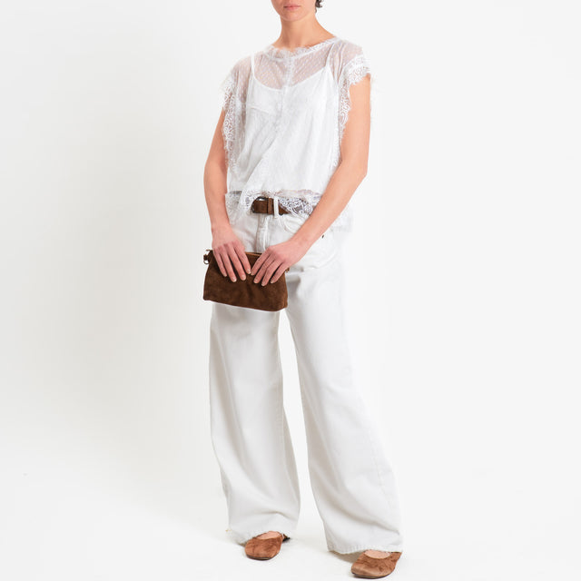 Tensione in-Blusa smanicata in tulle con ricami - panna