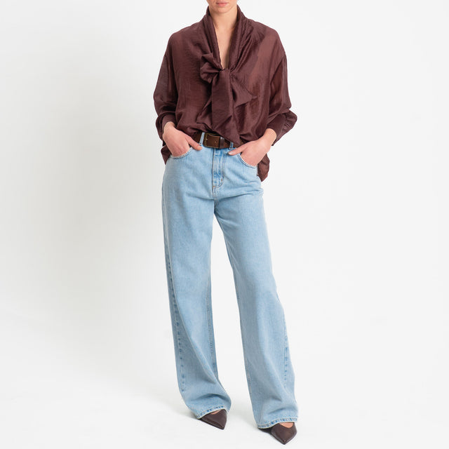 Tensione in-Camicia mussola di lyocell con fiocco - moro