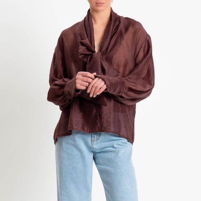 Tensione in-Camicia mussola di lyocell con fiocco - moro