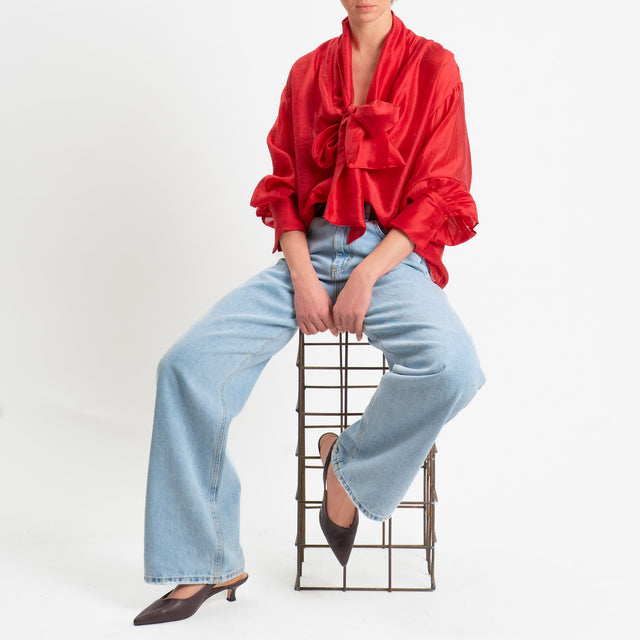 Tensione in-Camicia mussola di lyocell con fiocco - rosso