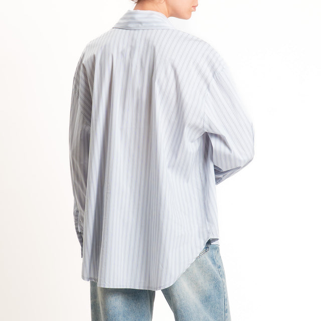 Tensione in-Camicia gessata con tasca paillettes - celeste