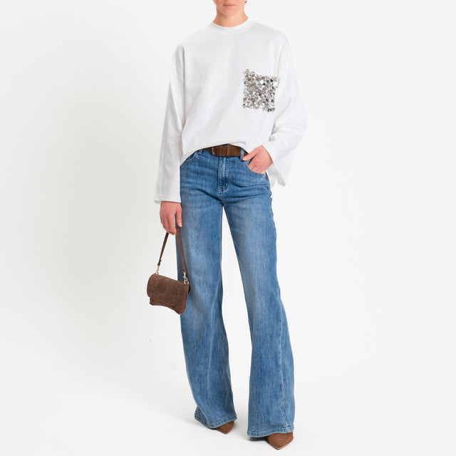 Tensione in-T-shirt over taschino maxi paillettes - panna
