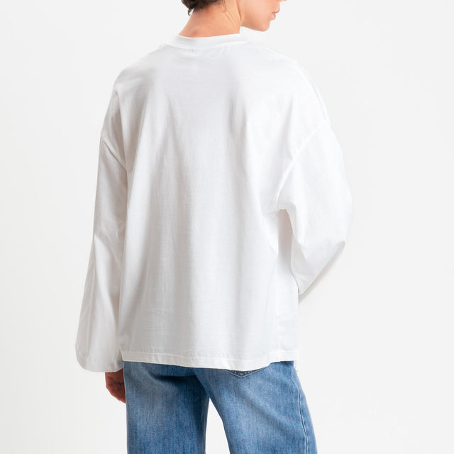 Tensione in-T-shirt over taschino maxi paillettes - panna