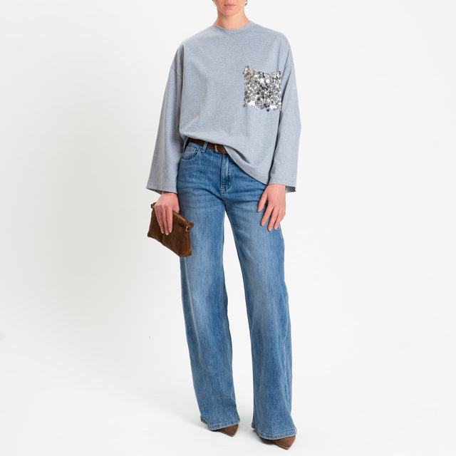 Tensione in-T-shirt over taschino maxi paillettes - grigio