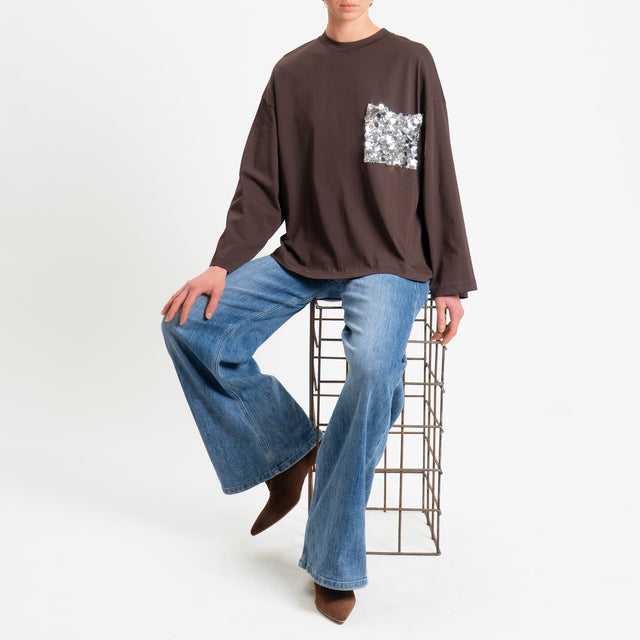 Tensione in-T-shirt over taschino maxi paillettes - moro