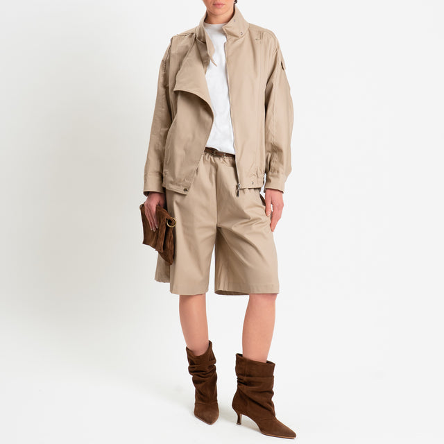 Tensione in-Bomber in cotone chiusura asimmetrica - safari