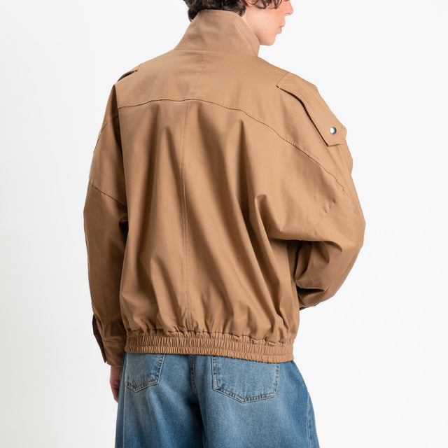 Tensione in-Bomber in cotone chiusura asimmetrica - camel