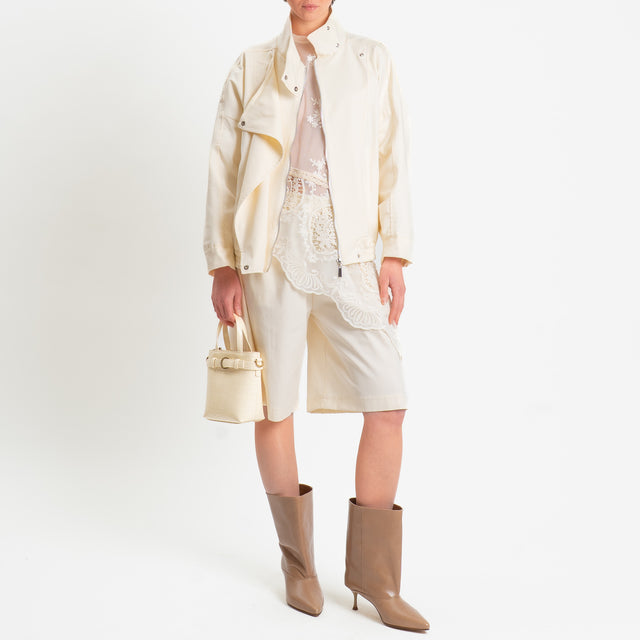 Tensione in-Bomber in cotone chiusura asimmetrica - panna