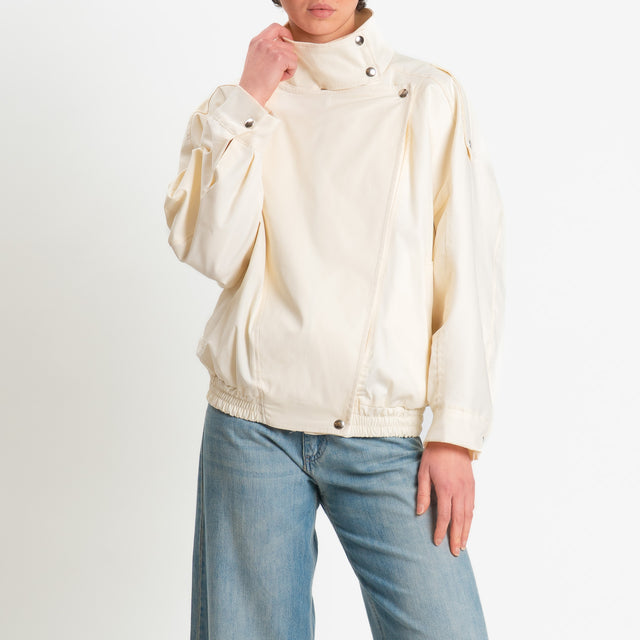 Tensione in-Bomber in cotone chiusura asimmetrica - panna