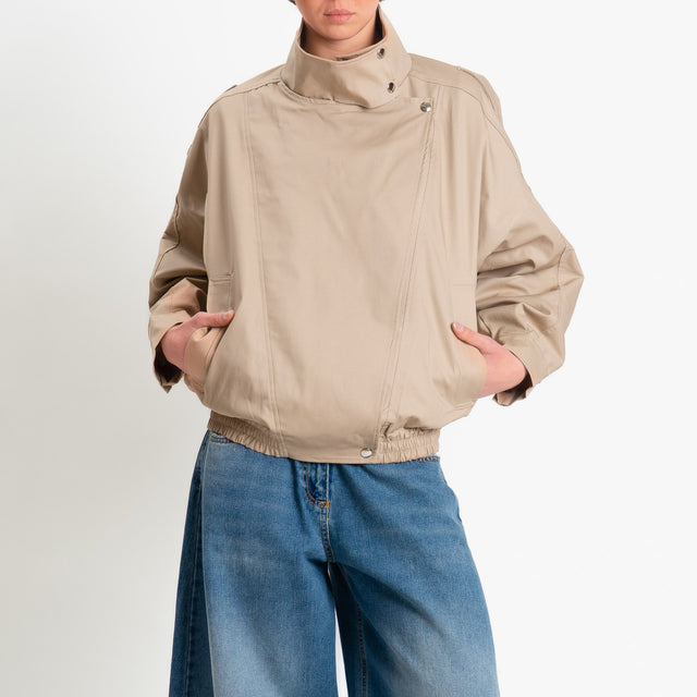 Tensione in-Bomber in cotone chiusura asimmetrica - safari