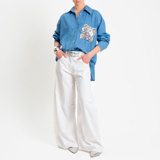 Tensione in-Camicia chambray con taschino maxi paillettes - denim