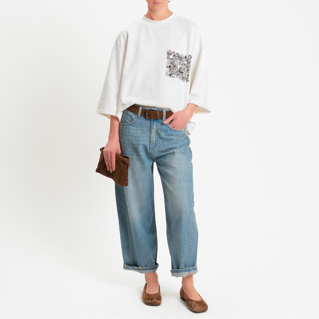 Tensione in-Felpa light con taschino maxi paillettes - panna