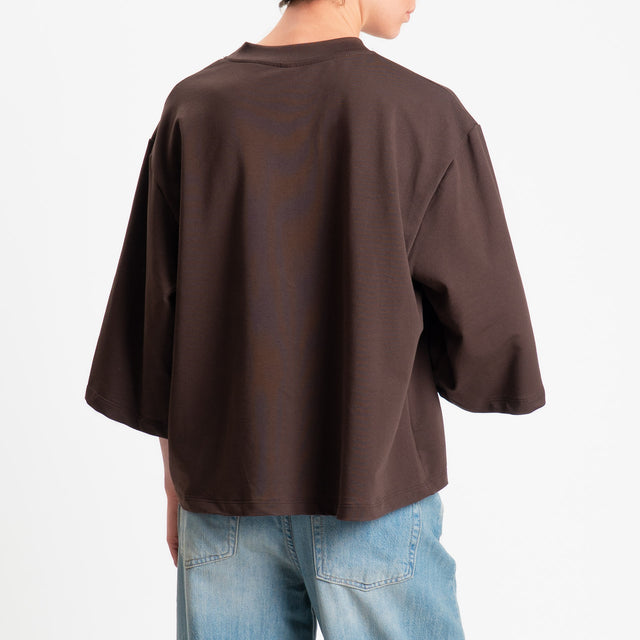 Tensione in-Felpa light con taschino maxi paillettes - cioccolato