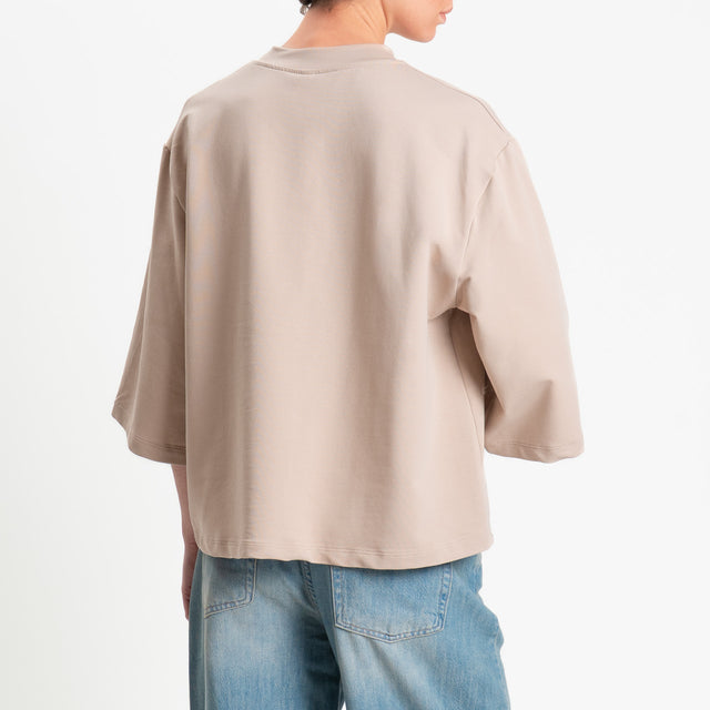 Tensione in-Felpa light con taschino maxi paillettes - sabbia