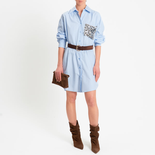 Tensione in-Chemisier con taschino maxi paillettes - celeste