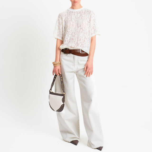 Tensione in-T-shirt girocollo in pizzo - burro