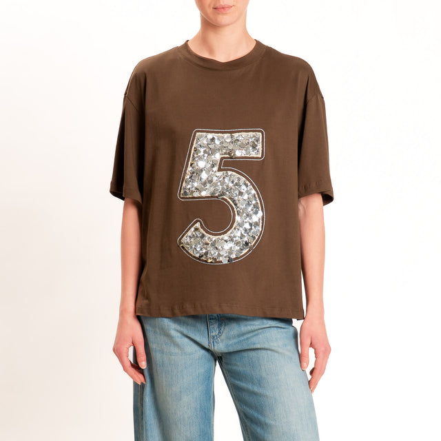 Tensione in-T-shirt n.5 con paillettes - moro