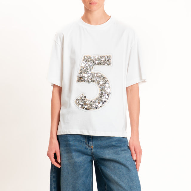 Tensione in-T-shirt n.5 con paillettes - panna