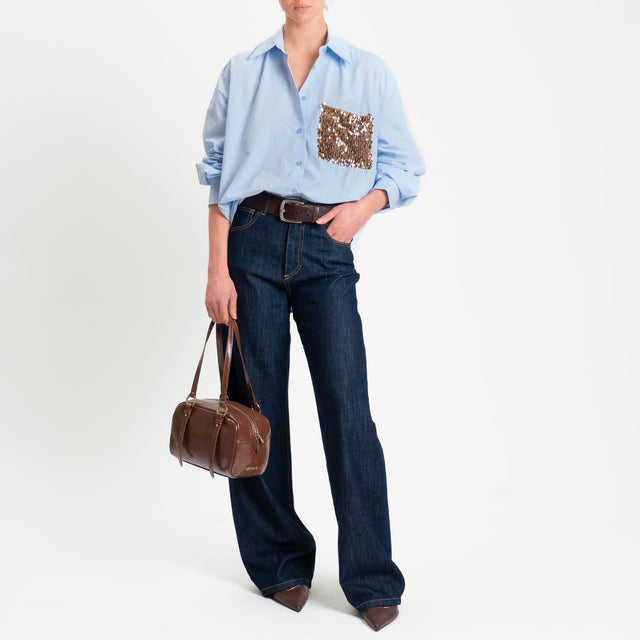 Tensione in-Camicia con taschino con paillettes - celeste/bronzo