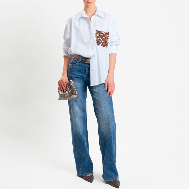 Tensione in-Camicia con taschino con paillettes - bianco/bronzo