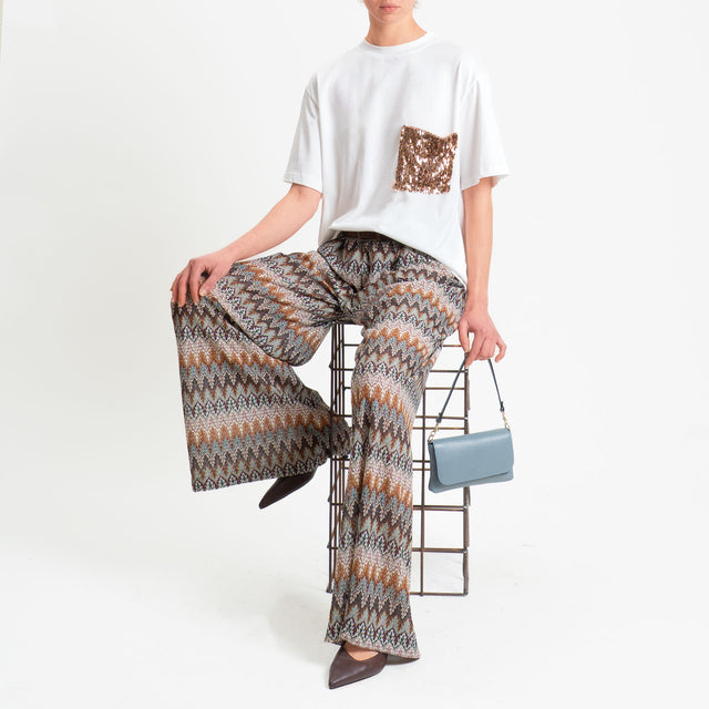 Tensione in-T-shirt tasca paillettes - panna/bronzo