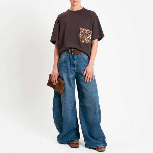 Tensione in-T-shirt tasca paillettes - moro/bronzo