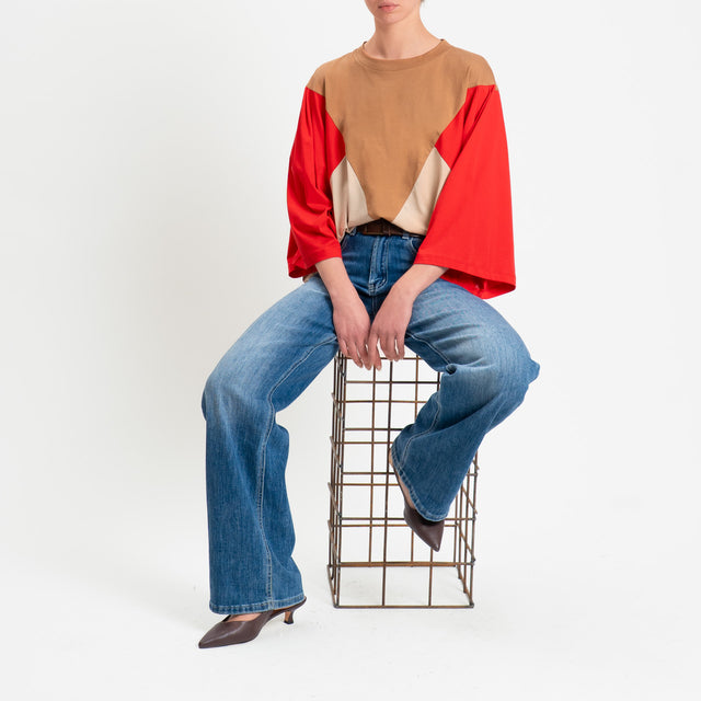 Tensione in-T-shirt multicolor - cammello/rosso/avorio