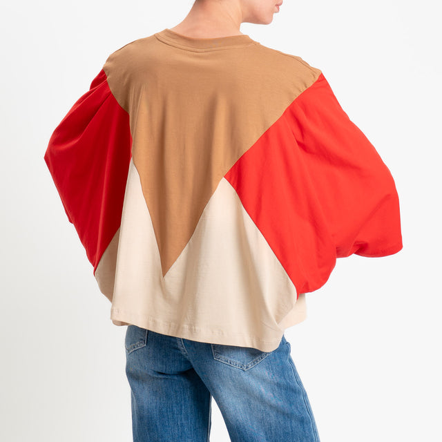 Tensione in-T-shirt multicolor - cammello/rosso/avorio