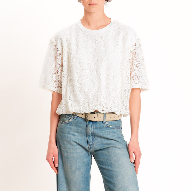 Tensione in-T-shirt in pizzo elastico in vita - panna