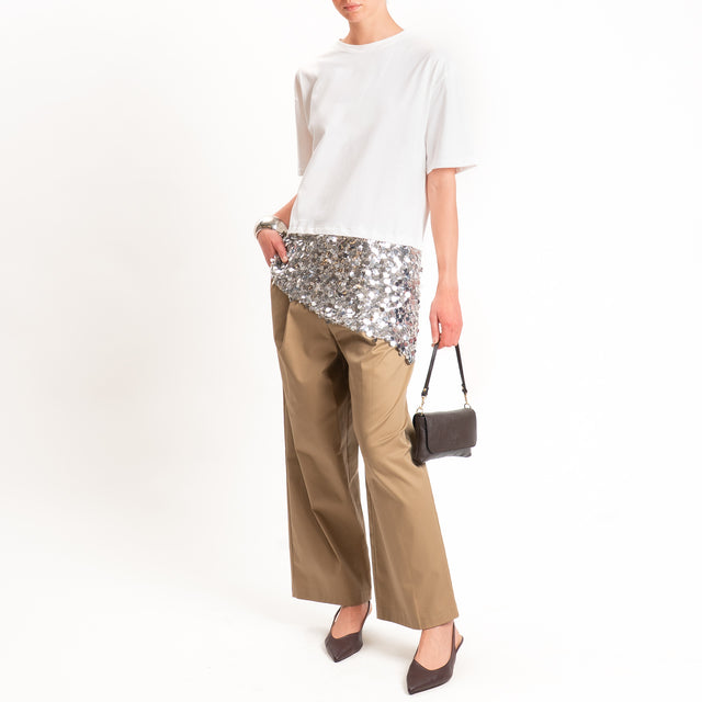 Tensione in-T-shirt doppio tessuto con paillettes - panna/argento