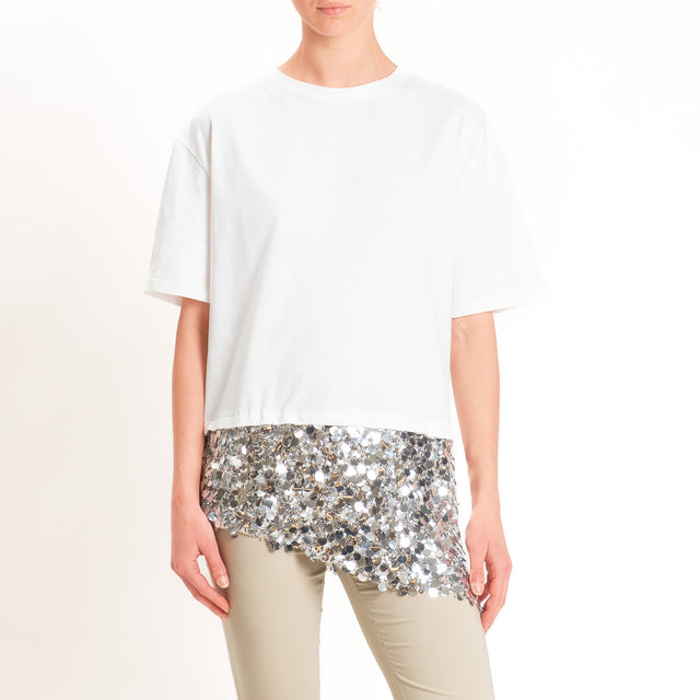 Tensione in-T-shirt doppio tessuto con paillettes - panna/argento