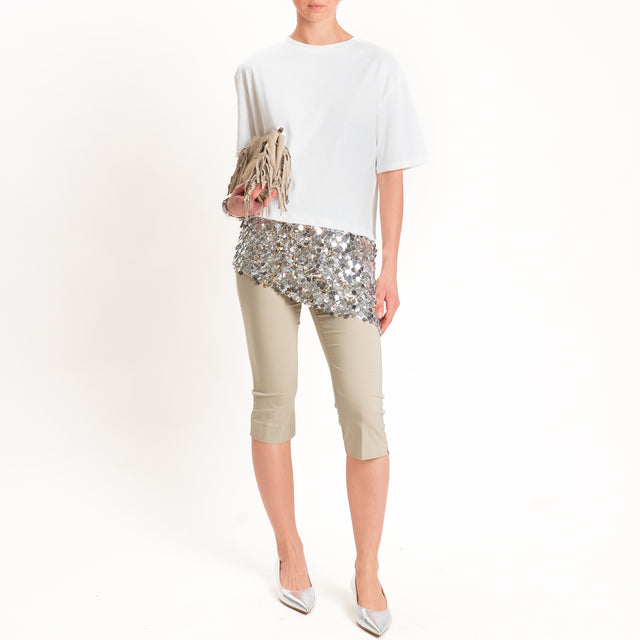 Tensione in-T-shirt doppio tessuto con paillettes - panna/argento