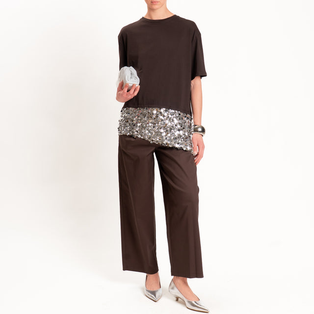 Tensione in-T-shirt doppio tessuto con paillettes - moro/argento