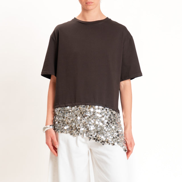 Tensione in-T-shirt doppio tessuto con paillettes - moro/argento