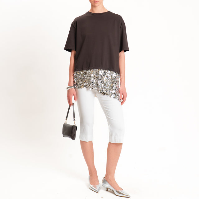 Tensione in-T-shirt doppio tessuto con paillettes - moro/argento