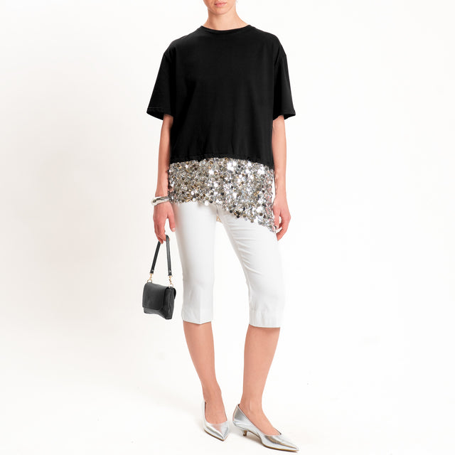 Tensione in-T-shirt doppio tessuto con paillettes - nero/argento