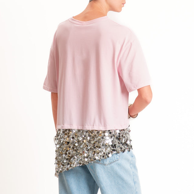 Tensione in-T-shirt doppio tessuto con paillettes - rosa/argento