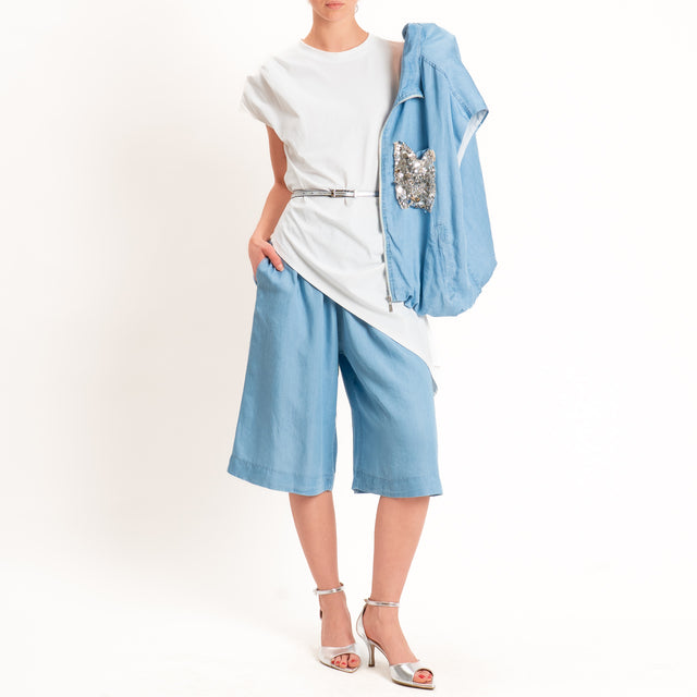 Tensione in-Bermuda chambray elastico in vita - denim