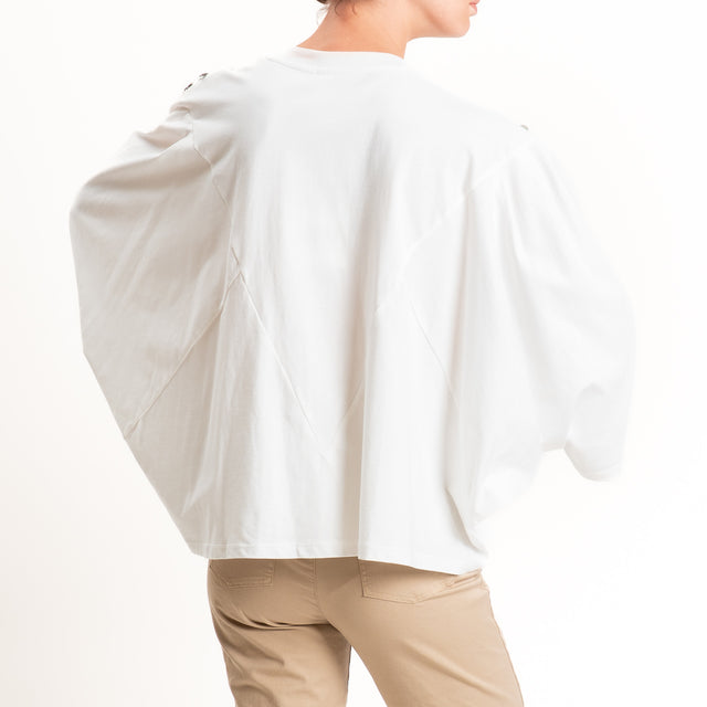 Tensione in-T-shirt scatola manica ampia con paillettes - panna