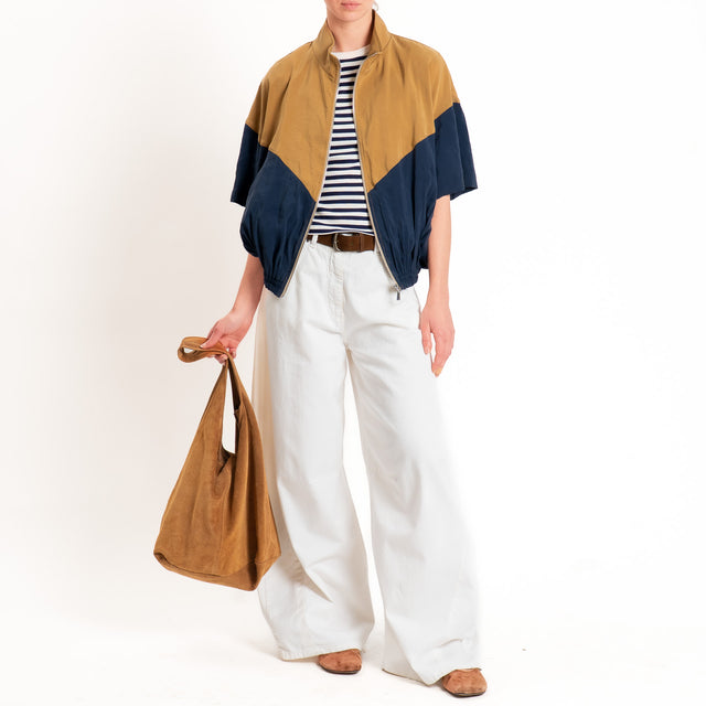 Tensione in-Bomber modal bicolore mezza manica - blu/camel