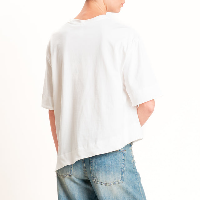 Tensione in-T-shirt asimmetrica tasca paillettes - bianco/argento