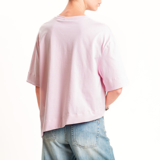 Tensione in-T-shirt asimmetrica tasca paillettes - rosa/argento