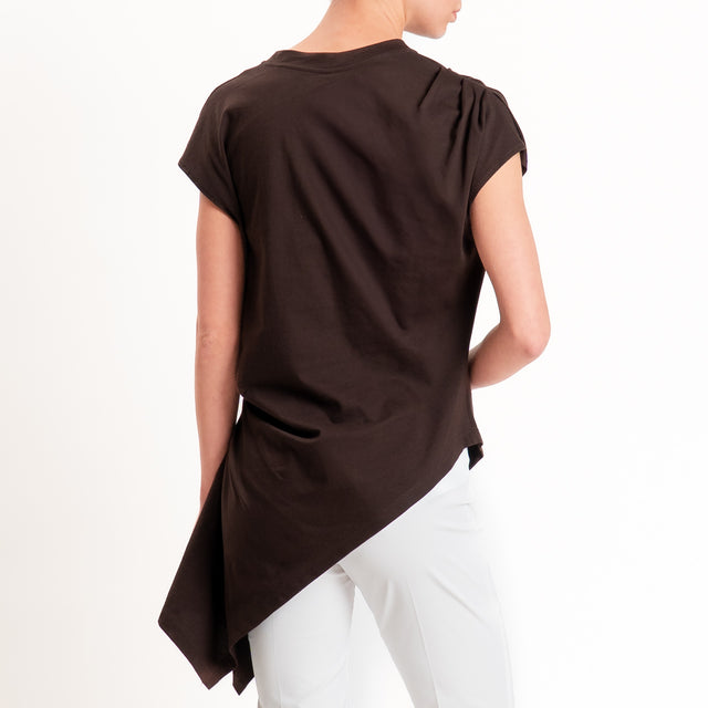 Tensione in-T-shirt asimmetrica ripresa laterale - moro