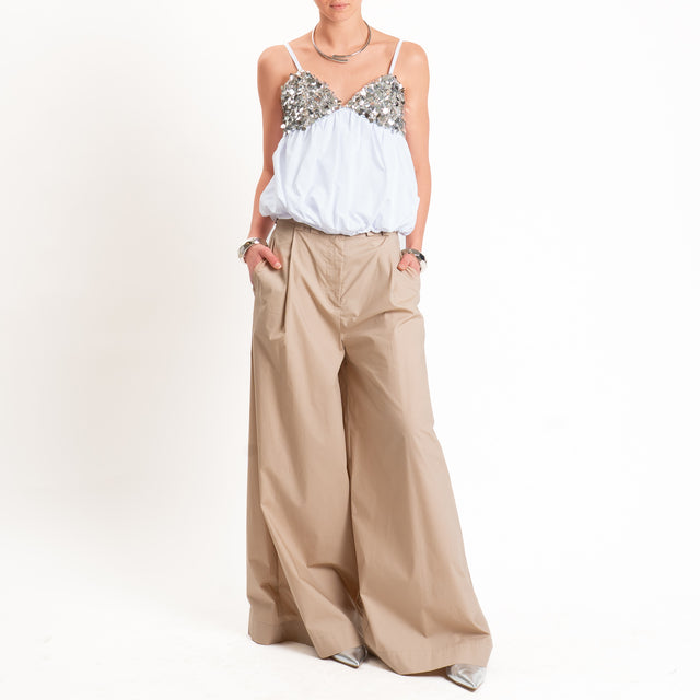 Tensione in-Top elastico in vita con paillettes - bianco