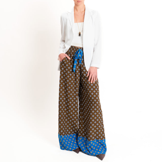 Tensione in-Pantalone wide leg fantasia bicolore - moro/bluette