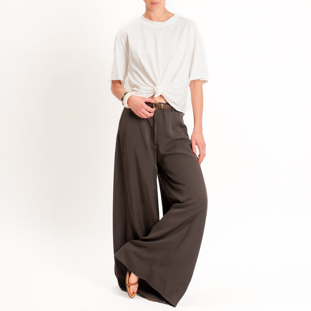 Tensione in-Pantalone wide leg in tencel - moro