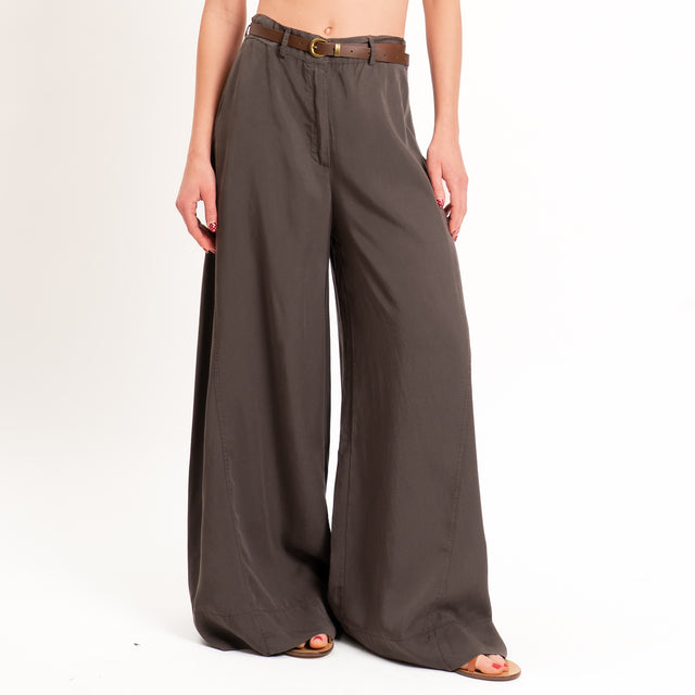 Tensione in-Pantalone wide leg in tencel - moro